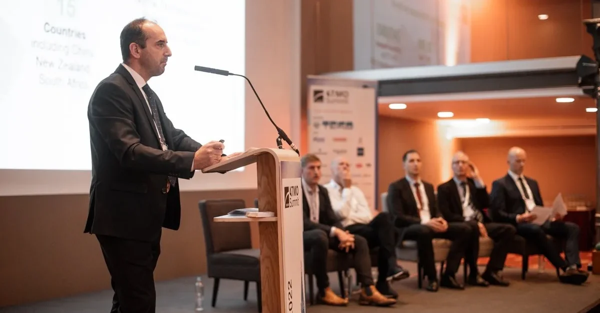 Sergio Bridda, Eliwell presenting case study on HVAC&R technologies at ATMO Conference, networking event about natural refrigerants